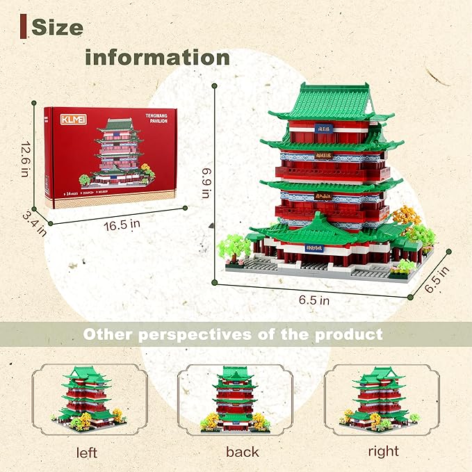 Chinese Ancient Architecture Micro Building Blocks Set in Asian- Tengwang Pavilion Model Kit Toy Gift for Adults and Kids Ages of 14+ 2536 PCS