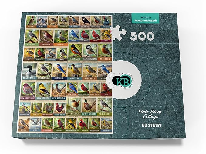 MyPuzzle State Birds Series: 50 State Birds Collage, Vol.1 - Premium 500 Piece Jigsaw Puzzle for Adults