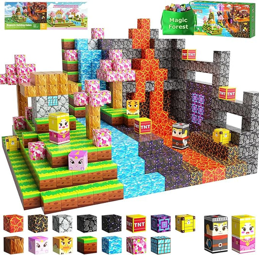 100PCS Magnetic Blocks, Magic Forest Set for Boys & Girls Toys Age 3-5 6-8 8-10, Magnetic Tiles 1" Building Blocks Toddler STEM Sensory, Creative Kids Games Kids Toys
