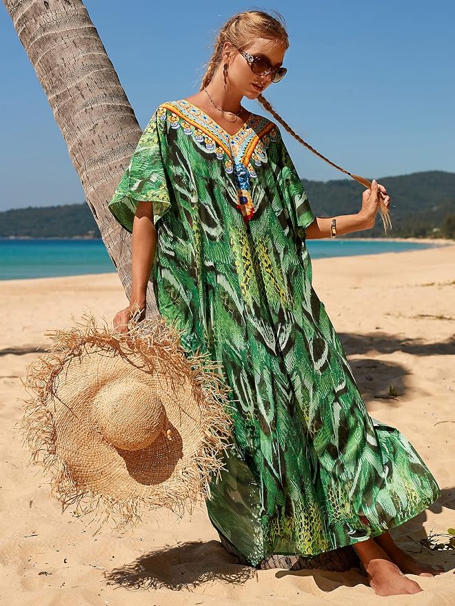 Venasha Womens Caftan Floral Print Kaftan Dress Short Sleeve Swimsuit Cover up Loungewear for Summer