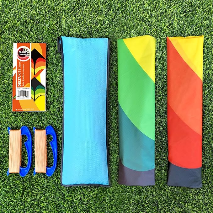 Mint's Colorful Life Delta Kite for Kids & Adults, Extremely Easy to Fly Kite for Beach Trip, Best Kites for Beginners, 300ft String Handle Included