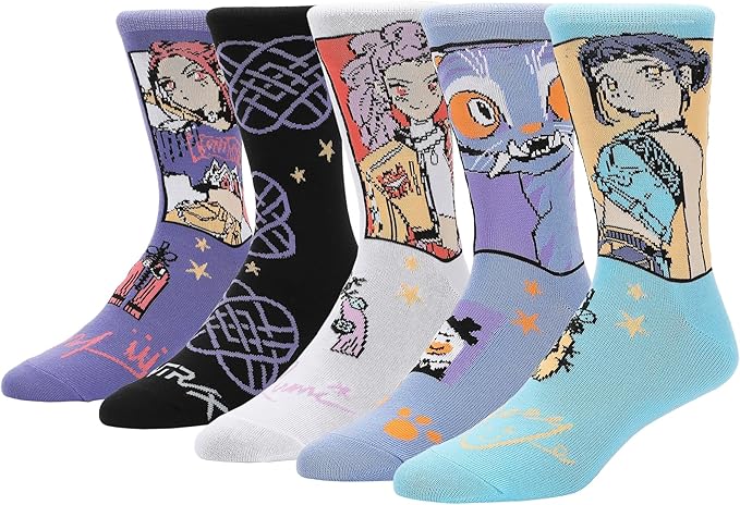 Bioworld KPop Demon Hunters Hunter/X & Derpy 5-Pair Pack Casual Crew Socks