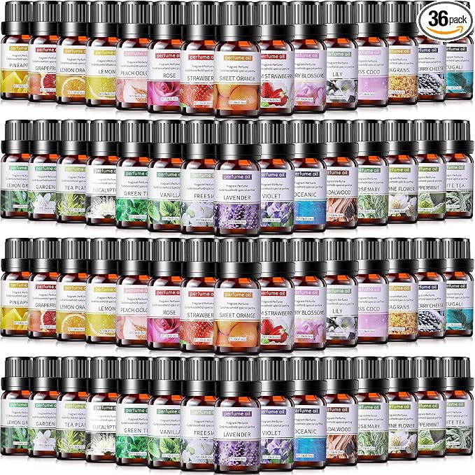 Nuanchu 36 Pcs Essential Oil Set for Humidifiers and Diffusers 10ml Fragrance Aromatherapy Oils Kits Fruity Candle Making Supplies for Soap Making Scents Summer Home Skin Care DIY Massage Laundry