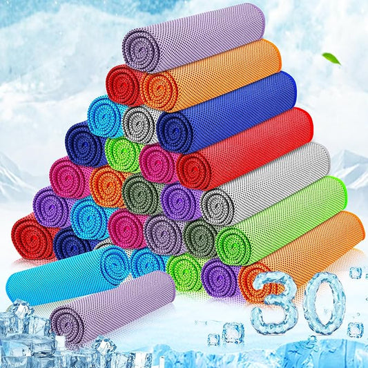 MENOLY 30 Packs Cooling Towels Bulk (40"x12") Gym Cooling Towels for Neck and Face Sweat Workout Cooling Neck Rags for Sports Yoga Soft Microfiber Breathable Rags for Hiking Running Fitness-Multicolor