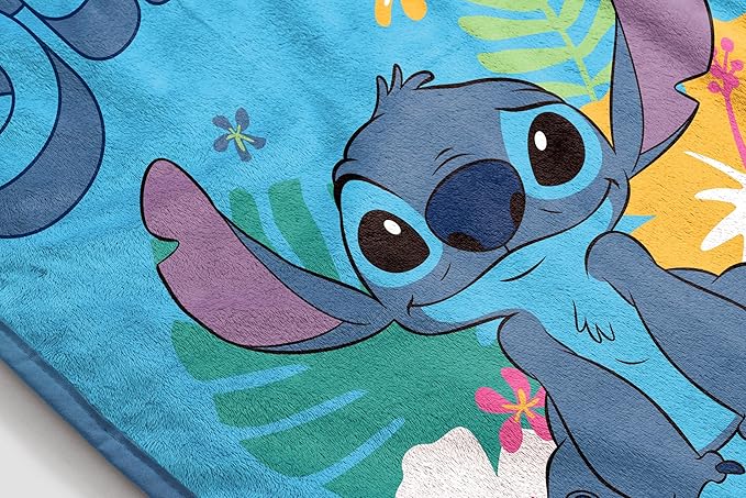 Jay Franco Kids Plush Throw Blanket – Soft & Cozy Fleece Throw for Bedroom & Couch Décor, Official Licensed Product, Blue - Stitch, 40x50 - Travel Blanket