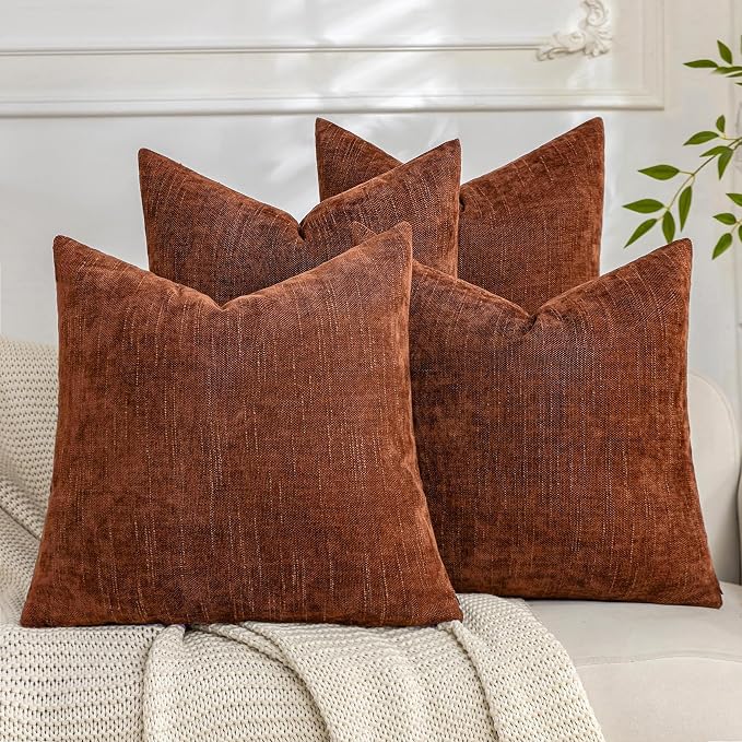 Set of 4 Soft Textured Decorative Throw Pillow Covers 20x20 Inch Cozy Farmhouse Cushion Cover Square Accent Pillow Cases for Bed Couch Sofa Living Room, Rust
