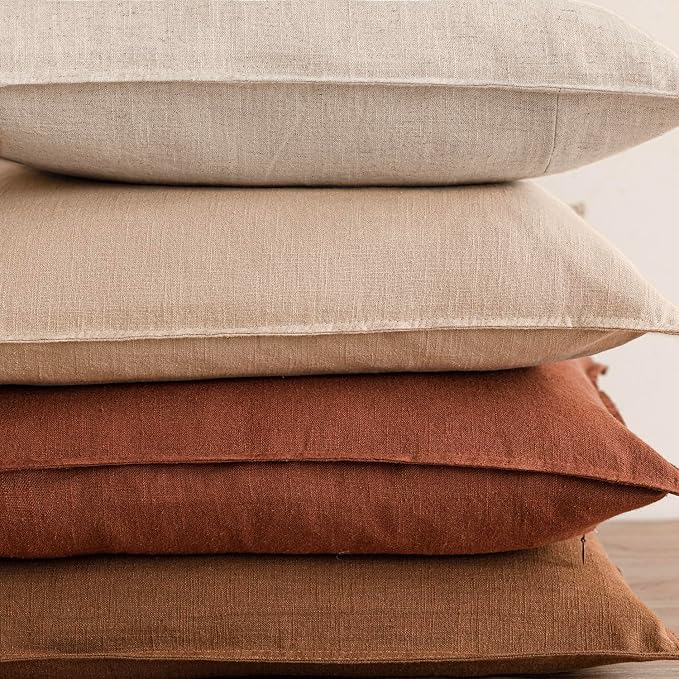 Foindtower Pack of 2, Decorative Linen Solid Throw Pillow Covers Soft Accent Cushion Case Farmhouse Neutral Pillowcase for Chair Couch Sofa Bedroom Living Room Home Decor 18 x 18 Inch Fall Rust Orange