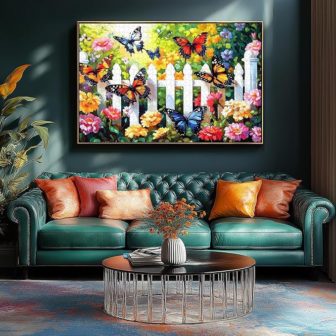 500 Piece Butterfly Garden Jigsaw Puzzle for Adults - 23x15 Inch Colorful Flower & Butterfly Art - Unique Home Decor Gift for Puzzle Lovers