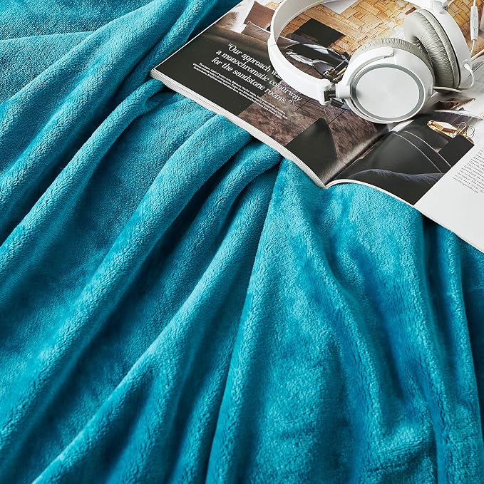 Hansleep King Teal Fleece Blanket, Soft Flannel Bed Blanket | Fuzzy Cozy Blanket 90x108 Inches, Multi-use for Bed, Sofa, Couch, Travel, Camping, All Season Warm Lightweight Cover