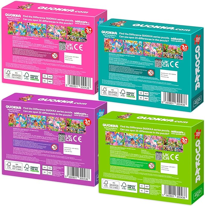QUOKKA 100 Piece Puzzles for Kids Ages 4-6 – 4 Jigsaw Puzzles for Kids Ages 6-8 – Search and Find Unicorn Princess Mermaid Toys for Children 8-10 yo – Educational Game Gift for Boys & Girls