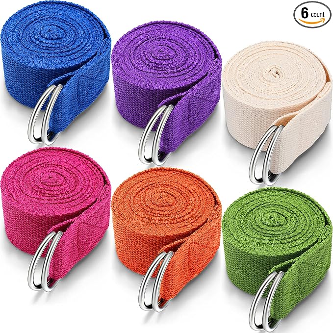 6 Pcs Yoga Strap for Stretching 8 ft Yoga Exercise Adjustable Straps Bands with Safe D Ring Buckle for Pilates, Gym Workouts, Fitness, Physical Exercise, Dance, Improve Flexibility