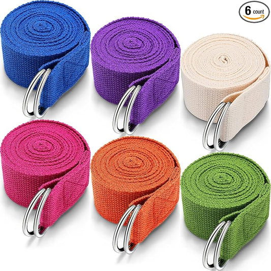 6 Pcs Yoga Strap for Stretching 8 ft Yoga Exercise Adjustable Straps Bands with Safe D Ring Buckle for Pilates, Gym Workouts, Fitness, Physical Exercise, Dance, Improve Flexibility