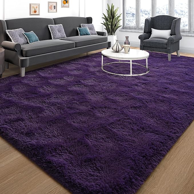 Tepook 5x8 Area Rugs for Living Room, Soft Fluffy Shag Purple Rug for Bedroom Nursery, Modern Shaggy Plush Upgraded Non-Slip Carpet for Girls Boys Kids Room Dorm Home Decor
