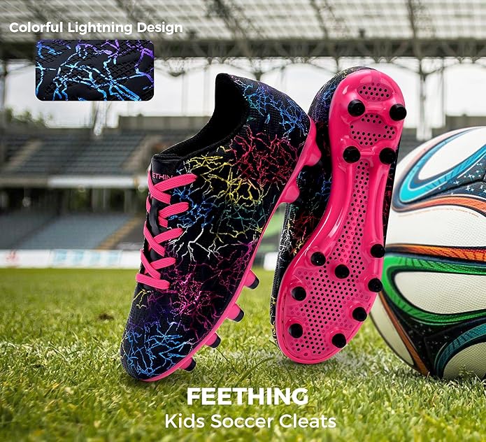 Grils Boys Soccer Cleats Youth Firm Ground FG Football Shoes Lightweight Breathable Outdoor Trainning Sport Shoes for Little/Big Kids