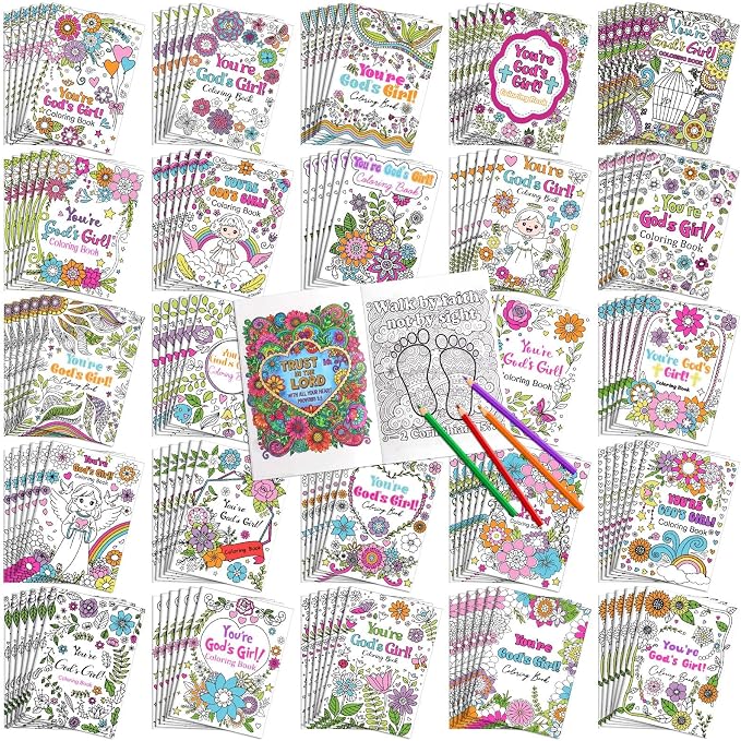 Liliful 144 Pcs You're God's Girl Coloring Book Bulk 5 x 7 Inch Christian Floral Coloring Books Party Favors with Bible Verse Inspirational Designs for Church Events Faith-Based Gifting