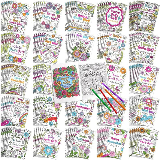 Liliful 144 Pcs You're God's Girl Coloring Book Bulk 5 x 7 Inch Christian Floral Coloring Books Party Favors with Bible Verse Inspirational Designs for Church Events Faith-Based Gifting