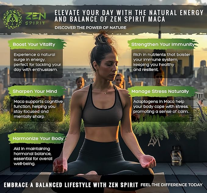 Zen Spirit Maca Root Capsules for Women & Men - Black Red Yellow - Gelatinized maca Powder Blend, 180 Pills 500mg per Vegan Capsule, Non-GMO, Gluten-Free Dietary Supplement, 90-Day Supply