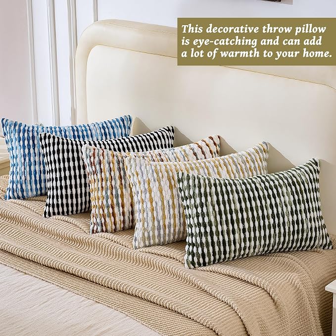 Set of 2 Boho Chenille Pillow Cover Decorative Tufted Pillowcase for Couch Bed Sofa Bedroom Living Room Modern 12 x 20-Inch Sage Green