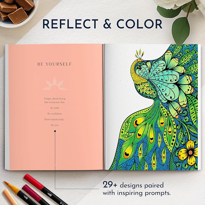 Adult Coloring Book for Women – Mindfulness Coloring Book with Personal Growth Prompts – Coloring Books for Adults Relaxation, Stress Relief, Anxiety, 8.5x11, Perforated Pages, Relaxation Gifts