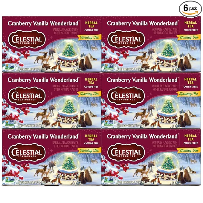 Celestial Seasonings Herbal Tea, Cranberry Vanilla Wonderland, 18 Count (Pack of 6)