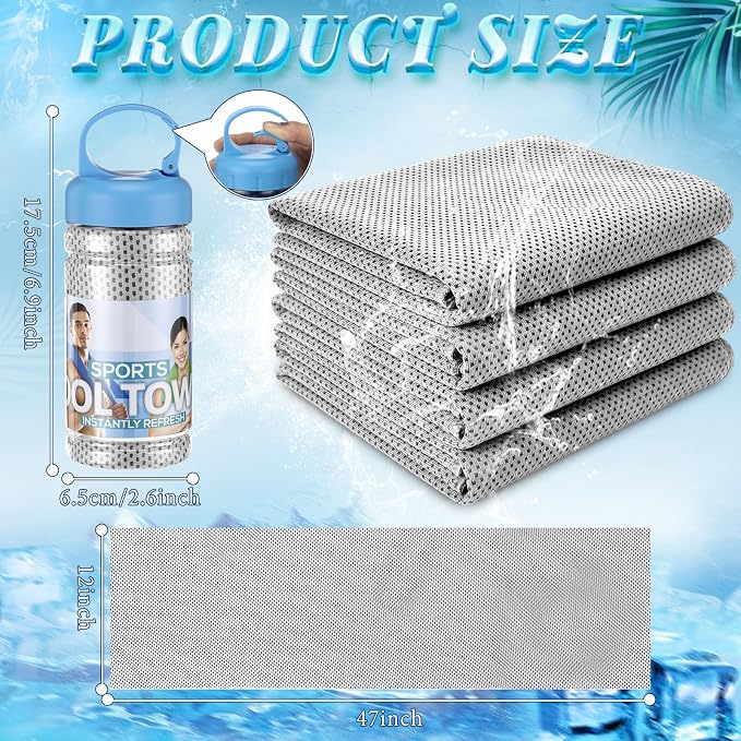 Honoson 10 Pcs Cooling Towels for Neck and Face, 47"x12" Sports Breathable Ice Towels Microfiber Chilly Sweat Rags with Portable Bottle for Gym Golf Athletes Yoga Workout Hot Weather (Light Gray)