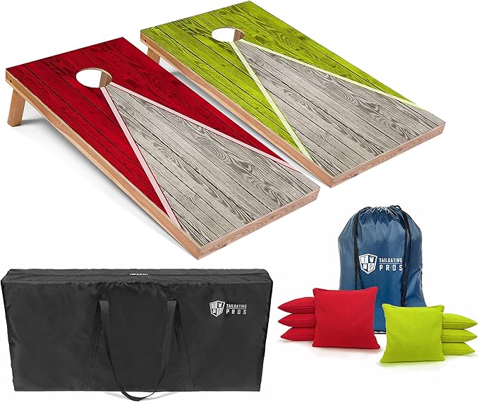 Tailgating Pros Lightweight Pyramid Design Cornhole Board Set w/Bean Bags and Carrying Case - 4'x2' Regulation Cornhole Game