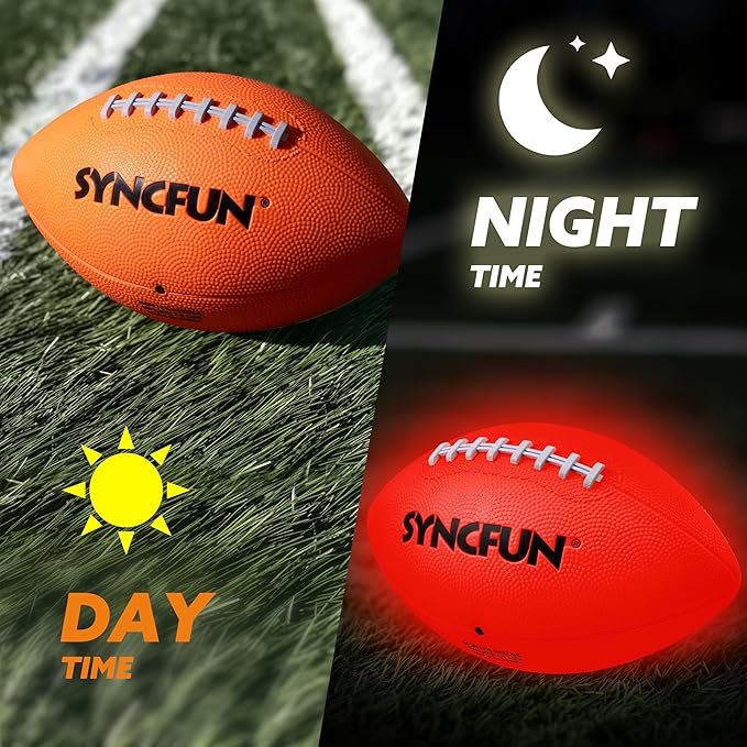 SYNCFUN Glow in The Dark Football for Boys, Light Up Football for Night Outdoor Sports Games, Red Glowing Ball, Ball Accessories Gifts for Teen Boy Toys Ages 3 Old and Up