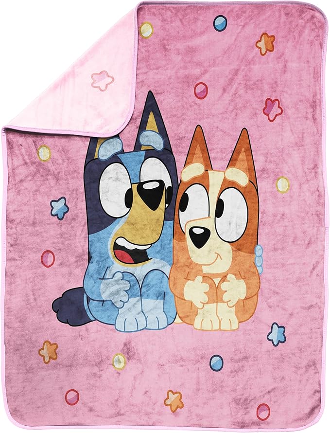 Jay Franco Kids Plush Throw Blanket – Soft & Comfy Throw for Couch or Bed – Cozy Home Décor for Living Room & Bedroom, Pink - Bluey, 40x50 - Travel Blanket