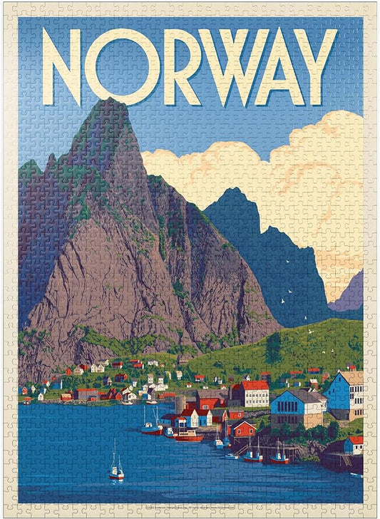 MyPuzzle Norway: The Land of Fjords, Vintage Poster - Premium 1000 Piece Jigsaw Puzzle for Adults
