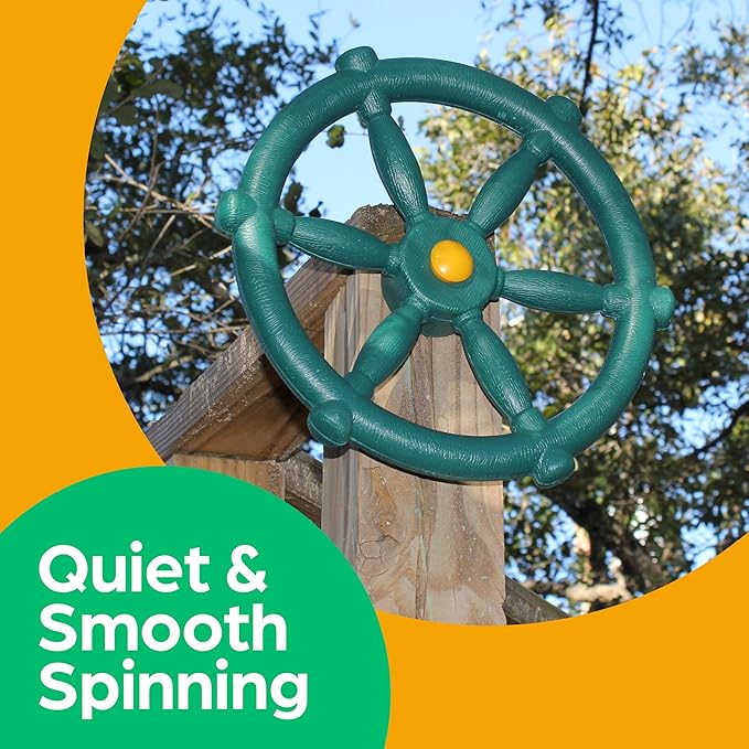 Jungle Gym Kingdom Playground Accessories - Pirate Ship Wheel for Kids Outdoor Playhouse, Treehouse, Backyard Playset Or Swingset - Wooden Attachments Parts (Green)