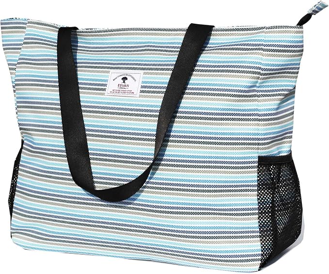 ESVAN LARGE BEACH BAG Water Resistant Lightweight 20 inch Women Oversize Tote Bag for Gym Beach Travel Pool Yoga Nurse