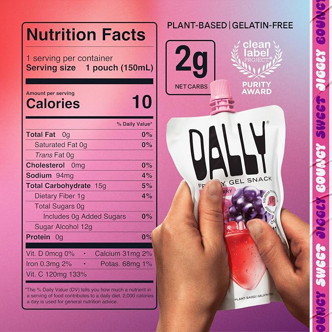 Dally Mixed Berry Drinkable Konjac Jelly, 10 Pouches, Fruit Snack | Sugar free, keto and gluten free; prebiotics, postbiotics and vitamin C for skin and immune health