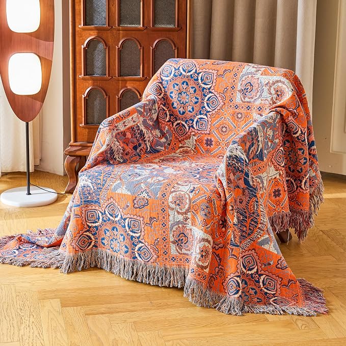 VANJOROY Boho Throw Blanket for Bed Couch 60" x 80", 100% Organic Cotton Skin-Friendly Ultra Soft Quilt Throw - Floral Rustic Living Room Decor Luxury Reversible Blanket for Sofa Chair and Gift