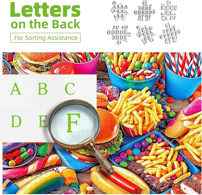 500 Piece Jigsaw Puzzle for Adults - Junk Food Paradise: Burgers, Hot Dogs, Fries & Candy with Unique Shaped Pieces, 23x15 Inch Unique Art Puzzle, Challenging Hard Difficult Puzzles for Adults