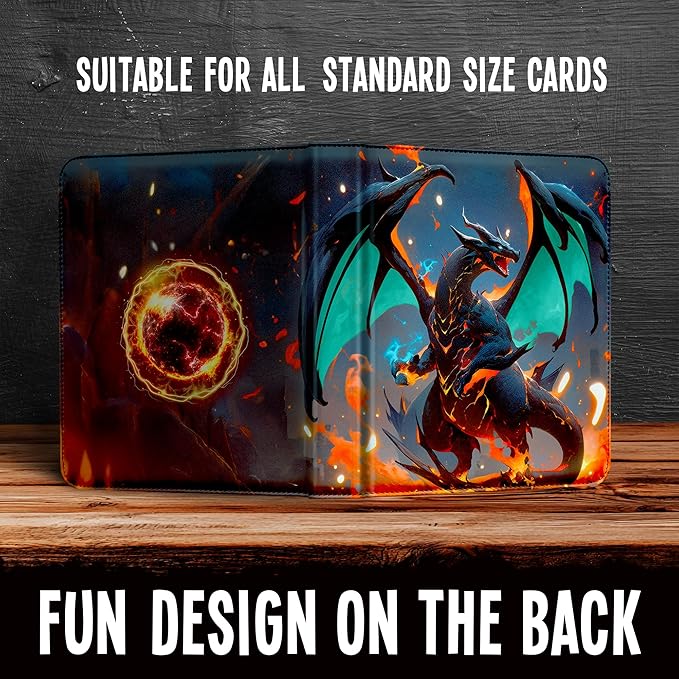 Trading Card Binder 9-Pocket – Display Pocket & ID Slot, Holds 900 Cards, Zippered 3-Ring Card Album with 50 Removable Sleeves for TCG/Sports Cards + Metal Keychain