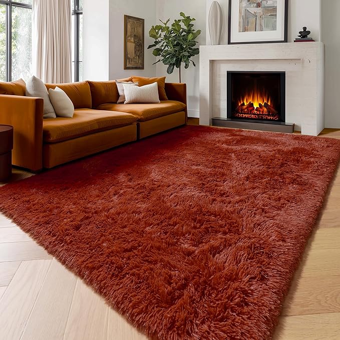 Amdrebio Terracotta Rust Large Area Rug 8x10 for Living Room Bedroom, Fluffy Fuzzy Shaggy Furry Rugs for Kids Room Decor Aesthetic, Big Cute Plush Shag Rustic Carpet for Classroom Playroom Nursery | Shaggy Fluffy Furry Shag Kids Home, Large Classroom P...