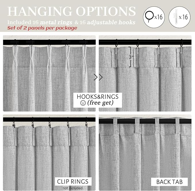 Extra Long 120 Inch Light Grey Thick Linen Curtains for Living Room, Memory Shape Pinch Pleated Semi Sheer Floor to Ceiling Curtain Light Filtering Privacy 10FT Length Elegant Window Drapes Panel of 2
