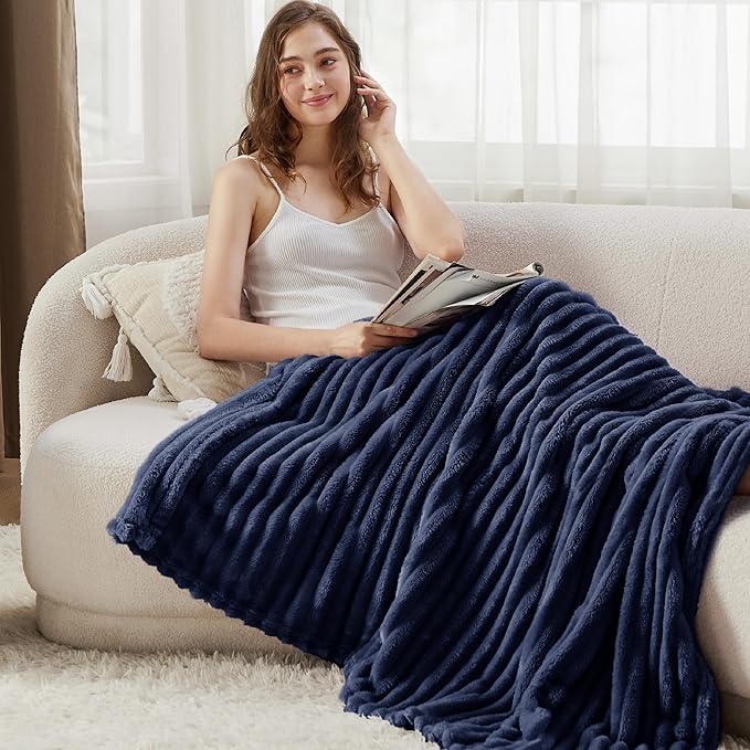 Bedsure GentleSoft Navy Blue Fleece Blanket for Couch - Cozy Soft Blankets for Women, Cute Small Throws for Girls, Navy, 50x60 Inches