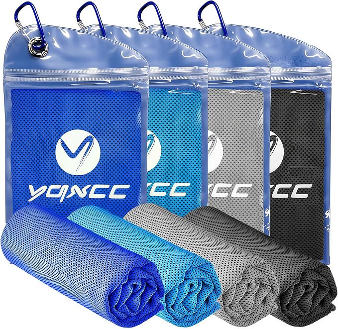 YQXCC 4 Pack Cooling Towels 40"x12", Cool Ice Towels for Neck & Face | Cooling Neck Wraps, Soft Breathable Microfiber Chilly Towels, Ideal for Gym, Yoga, Golf, Running, Camping & Hot Weather