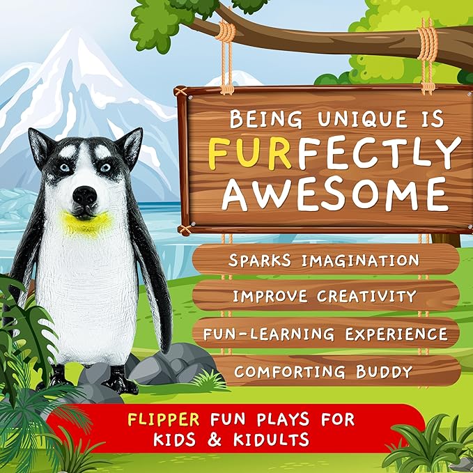Randimals Animal Figurine Toy - Penguin & Husky Dog Hybrid Realistic Animal Toys - Unique Mix of Safari Toys & Farm Animals Small Figurines - P-Dawg Mini Animal Figures for Kids & Kidults