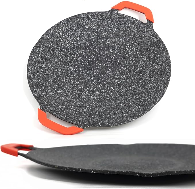13" Korean Grill Pan with Silicone Mitts - Lightweight Non-Stick Aluminum BBQ Griddle for Indoor & Outdoor Cooking, 6-Layer Coating, Works on Induction Gas Electric Stovetops