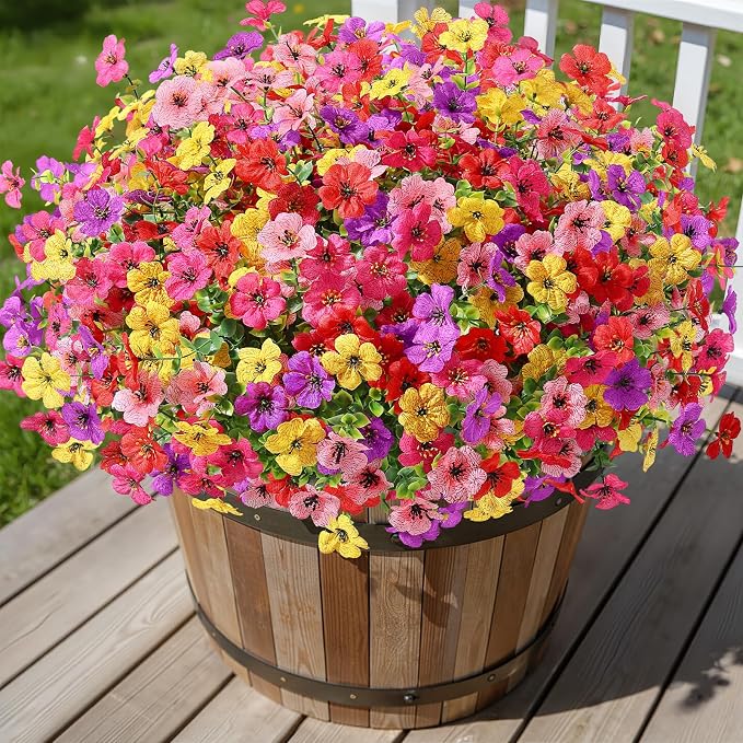 Alupssuc 24 Bundles Artificial Daisy Flowers UV Resistant for Outdoor Decor | Silk & Plastic, Spring Faux Plants Greenery, Bendable Stems, for Porch Patio Hanging Window Planter Yard Outside, 5 Colors