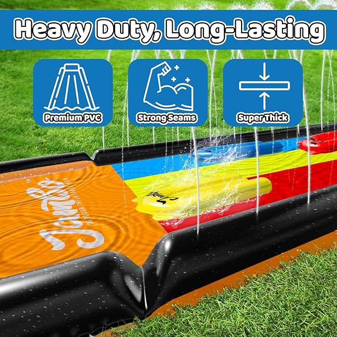 JAMBO 18ft Triple Lane Slip Splash and Slide with 3 Bodyboards with Built in Surround Sprinkler for Backyard Outdoor Water Fun for Kids