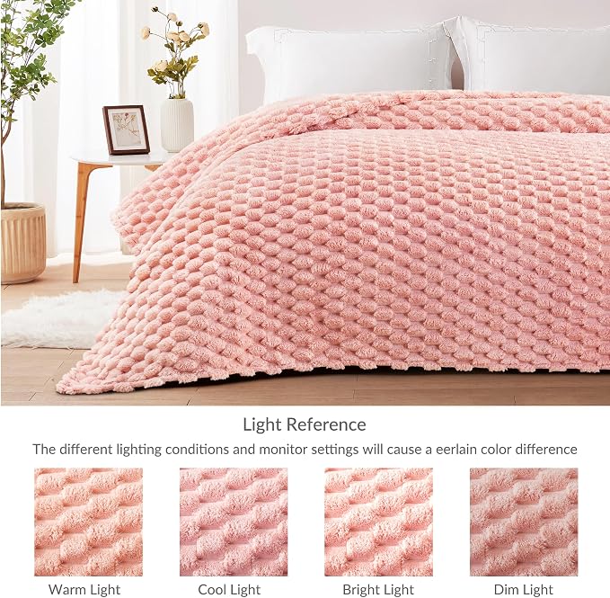 Whale Flotilla Soft Fleece King Size Bed Blanket Luxury 3D Jacquard, Pink | Lightweight Breathable Coverlet Bedspread for All Seasons, Super Cozy Plush Fluffy Fuzzy Decorative Blanket for Bed, 90"x104"