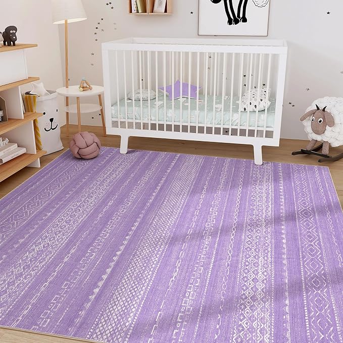 Nakagishi Boho 5x7 Area Rug Living Room Rugs Machine Washable Purple | Soft, Pet & Kid Friendly, Carpet for Living Room/Bedroom/Office/Kitchen/Nursery, Daily Home Decor Stain Resistant Moroccan
