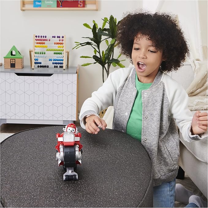 Paw Patrol, Moto Pups Marshall’s Deluxe Pull Back Motorcycle Vehicle with Wheelie Feature and Toy Figure