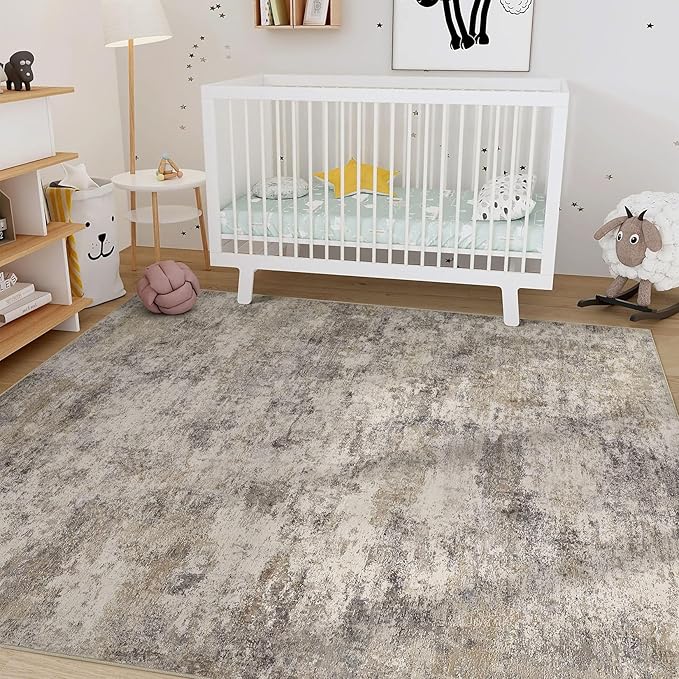 Nakagishi Boho 7x9 Area Rug Living Room Rugs Machine Washable Brown Grey | Soft, Pet & Kid Friendly, Carpet for Living Room/Bedroom/Office/Kitchen/Nursery, Daily Home Decor Stain Resistant Moroccan