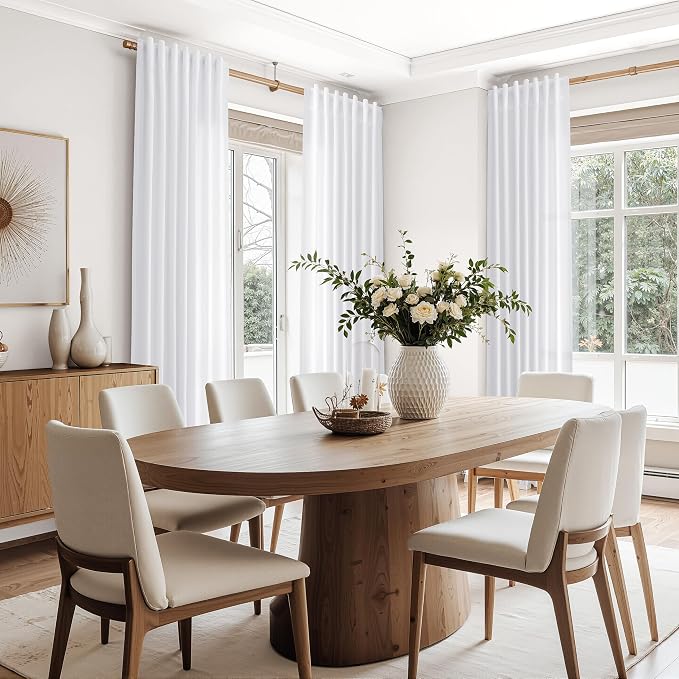 Snow White Linen Curtains 63 Inch Length for Living Room Light Filtering Semi Sheer Curtain Back Tab Luxury Neutral Coastal Modern Farmhouse Decor Drapes for Bedroom Dinner Room 52x63, 2 Panels