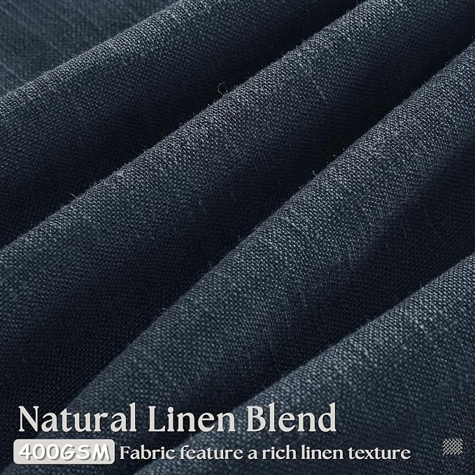 80 Inch Pinch Pleated Linen Curtains 2 Panels Set for Living Room Bedroom Boho Farmhouse Light Filter Navy Blue Indigo Semi Sheer Back Tab Pinch Pleat with Hooks Rings Window Curtain 80 Inches Long