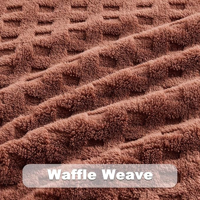NEWCOSPLAY 3D Waffle Checkered Flannel Queen Blanket, Coffee, 90"x90" | Super Soft Cute Lightweight Decorative Premium Silky Fleece Blanket for Couch Sofa Bed, Gift for Women Men, All Season Use